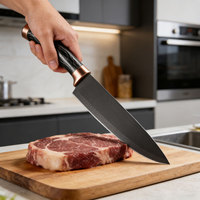Nouvel ensemble de couteaux de cuisine professionnels jetables 7 pièces en acier inoxydable avec support, manches ambidextres, lames revêtues, marque Chef Star