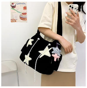 Sac à bandoulière en velours côtelé à motif étoile pour femme, sac fourre-tout décontracté, sac à main simple à grande capacité, sac à bandoulière pour fille, sac à dos d'école, sac à main - Product Image 5