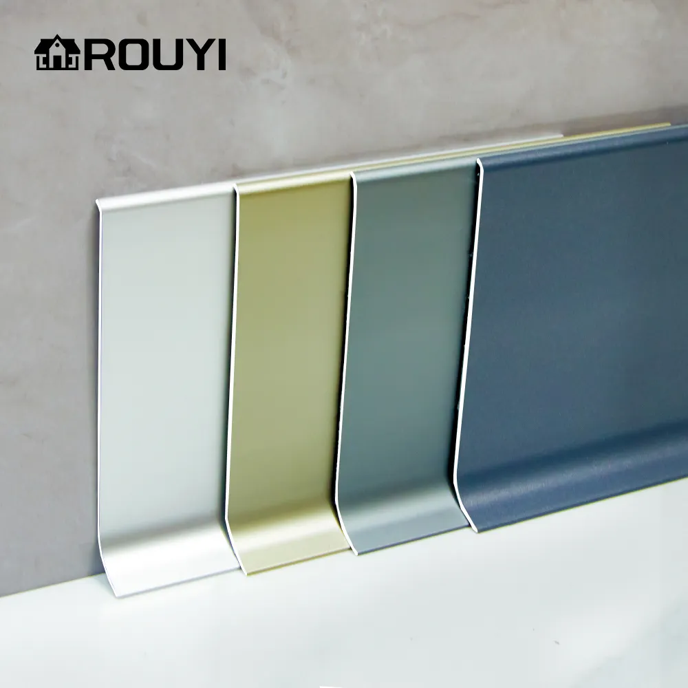 Foshan kustom aluminium komersial lis dasar tiang 80mm emas kuningan logam hitam dinding aluminium papan dasar Skirting Panel