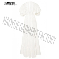 Robe en lin personnalisée de grande taille pour femmes, robes coréennes maxi à manches bouffantes et boutons, robe vintage d'été blanche pour femmes