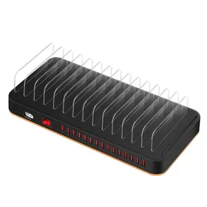뜨거운 판매 블랙 + 오렌지 100W 5V 20A 15 포트 멀티 USB 충전 스테이션 스탠드 데스크탑 충전기 도크 전화 태블릿