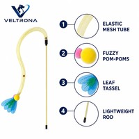 Baguette de chaton interactive en filet élastique jaune avec pompon, feuille, gland et clochette, 100g