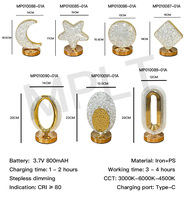 Lampe de table sans fil rechargeable en cristal, motif étoile, pour restaurant, LED, plume de paon, veilleuse lune, luxe, chambre à coucher