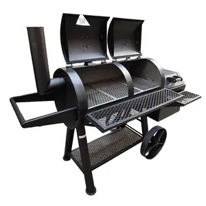 Grand chariot à baril en acier inoxydable plaqué grand barbecue à charbon de bois fumeur extérieur