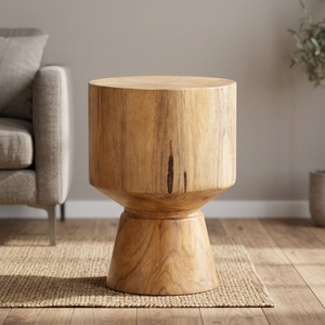 Taburete Redondo de Madera Maciza - Taburete Cilíndrico Moderno de Madera de Teca para Sala de Estar, Dormitorio, Hotel, Bar - Product Image 4