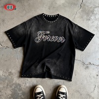 T-shirts de créateur coupe ample OEM/ODM, logo personnalisé en strass, streetwear, t-shirts imprimés, t-shirt en coton à épaules tombantes, haute qualité