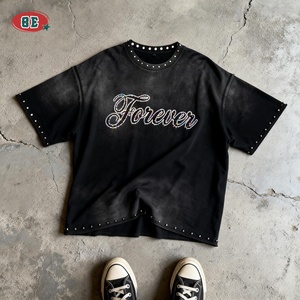 T-shirt di <span class=keywords><strong>Design</strong></span> OEM/ODM con Vestibilità Ampia, Logo Personalizzato con Strass, T-shirt Stampate Streetwear, T-shirt in Cotone con Spalle Cadenti di Alta Qualità - Product Image 1