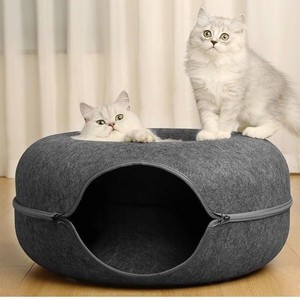 Hot Selling Semi-Closed Funny Filz Donut Katzen nest Abnehmbare Haustier Katze Bequemes Bett Haus Leicht zu reinigen - Product Image 1