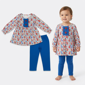 Conjunto de algodón para niña, camisa roja de manga larga y pantalones largos - Product Image 3