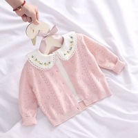 Cardigan fin en maille ajourée respirant à col rond et boutonnage pour filles, manteau léger pour enfants, idéal pour le quotidien