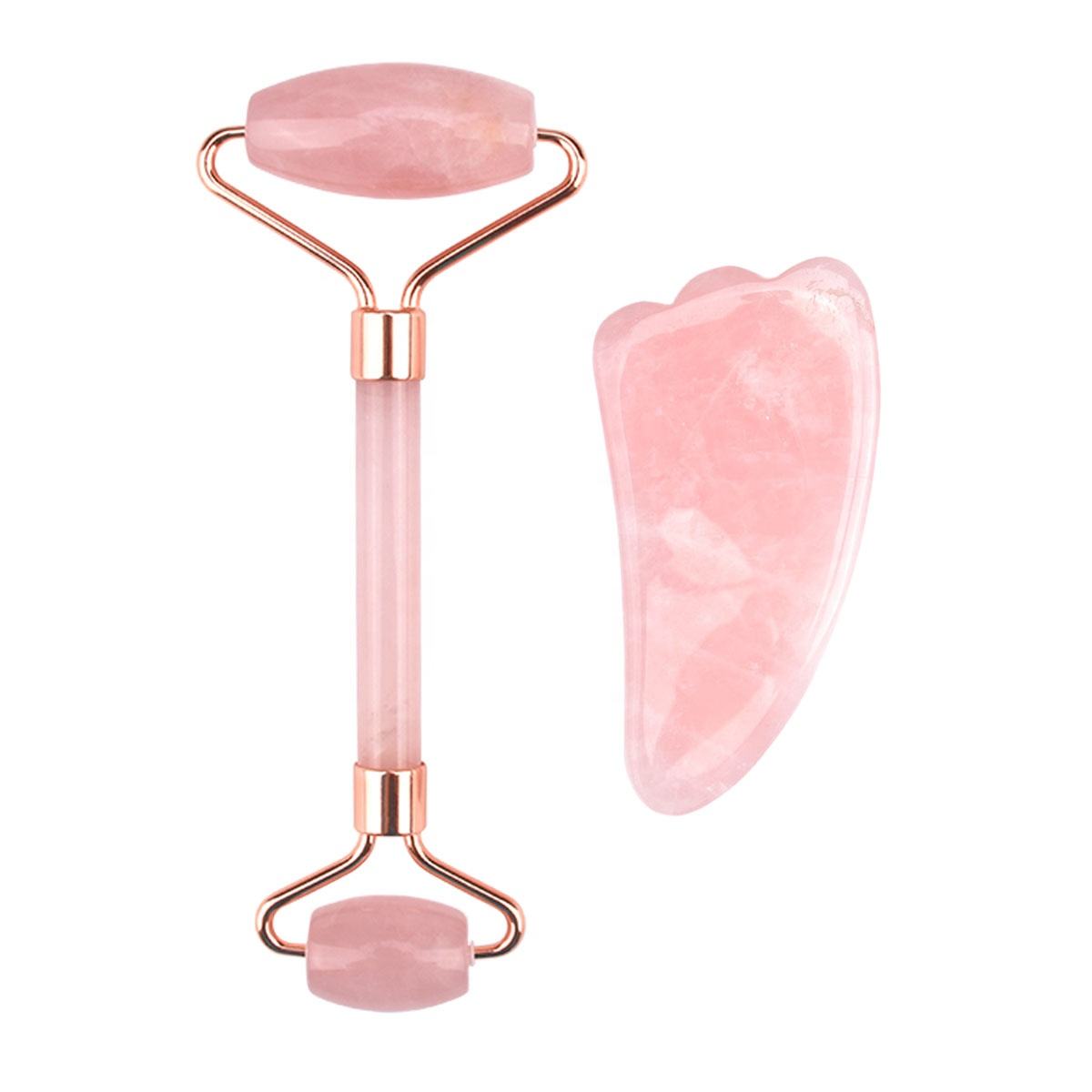 rose quartz roller and horn shape gua sha