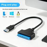 Câble adaptateur SATA USB 3.0 avec gaine en PVC et blindage en feuille d'aluminium pour transfert de données HDD/SSD 2,5 pouces – Convertisseur de disque dur externe