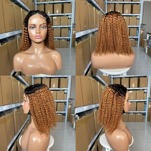 Perruque <span class=keywords><strong>courte</strong></span> bouclée 12A avec <span class=keywords><strong>frange</strong></span> en dentelle, densité 180%, double couche, boucles féériques effilées, perruque bob frontale en dentelle (pour femme) - Product Image 3