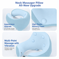 Oreiller chauffant vibrant rechargeable bleu clair pour le cou, massage 3D par pétrissage, nettoyage détachable, massage 4 points, 2 réglages de température