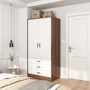 Modern Storage Bedroom Furniture Wooden 3 Doors Wardrobe with 2 3 Drawers Packing Cheap Wood Closet