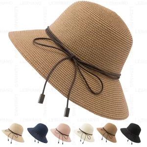 Haute qualité été Protection solaire large bord pliable enrouler Panama casquettes Logo personnalisé plage soleil disquette papier chapeaux de paille