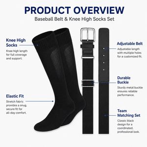 Ensemble <span class=keywords><strong>ceinture</strong></span> et chaussettes de baseball personnalisables, <span class=keywords><strong>ceinture</strong></span> d'uniforme d'équipe réglable, chaussettes de baseball hautes jusqu'au genou, OEM ODM Marque privée - Product Image 2