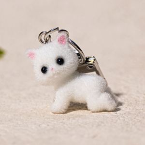 <b>Cute</b> Flocking Animals Cartoon Cats Keychain Resin <b>Doll</b> Fashion Jewelry Pendants Kawaii Plush Cat Keychain Bag Charms Accessories - Product Image 4