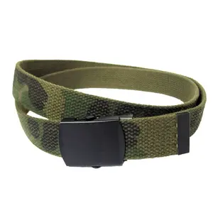 Olive green custom printed uniform training fighting durable cotton canvas fabric web belt with roll black buckle