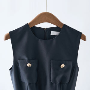 Vestito elegante alla moda per le donne: abito lungo girocollo <span class=keywords><strong>in</strong></span> raso lucido senza maniche blu e <span class=keywords><strong>bianco</strong></span> - Product Image 3