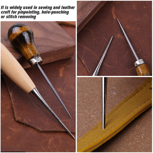 Kit de 3 aiguilles à coudre à la main en cuir avec manche en bois pour la réparation et l'artisanat du cuir - Product Image 5