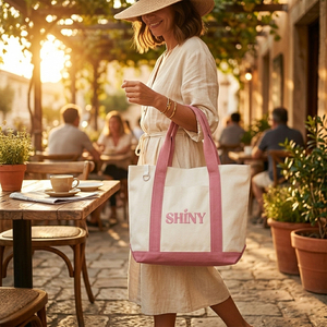 Borsa Tote in Tela Resistente SHINY con Logo Personalizzato, Manico a Scatto e Anello a D per Shopping Quotidiano, Spiaggia, Viaggi, Studenti - MOQ <span class=keywords><strong>Basso</strong></span> - Product Image 2