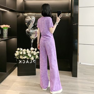 Ensemble décontracté pour femme, été 2025, nouvelle collection haut de gamme, <span class=keywords><strong>violet</strong></span> tie-dye, coupe ample, <span class=keywords><strong>pantalon</strong></span> large une pièce, ensemble deux pièces - Product Image 3