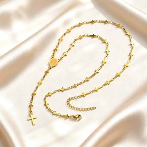 Collar Religioso <span class=keywords><strong>de</strong></span> Cadena Larga Chapado en Oro <span class=keywords><strong>de</strong></span> Acero Inoxidable con la Virgen <span class=keywords><strong>de</strong></span> Guadalupe, <span class=keywords><strong>Rosario</strong></span> Católico - Product Image 1