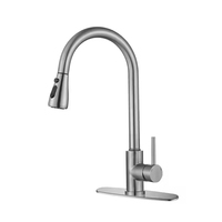 Robinet de cuisine en acier inoxydable brossé à douchette extractible haute arche, mitigeur chaud/froid pour projets hôteliers et villas de luxe