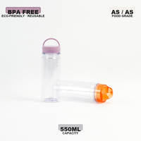 Bouteille en plastique légère de 500 ml, sans BPA, transparente, avec couvercle hermétique, pour l'école, les trajets quotidiens et les activités de plein air