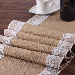 Rustic Vintage Jute <strong>Burlap</strong> Table Runner Printed Lace <strong>Fabric</strong> for Wedding Decor Table Cloth Macrame Linen Hat Covering - Product Image 5