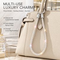 Porte-clés Bling en Strass avec Dragonne, Breloque de Téléphone en Cristal Diamant, Cordon de Sac, Pendentif pour Sac à Main, Anneau Porte-clés pour Femmes et Filles ST045-1