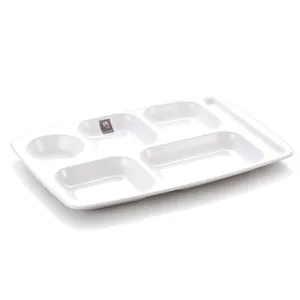 Hot Sale White Divided Restaurant Melamine Plastic Plate With Cup Holder
