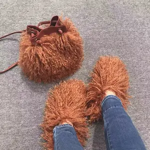 Faux Fur Slippers Fur Slides mongolian Fur Fluffy Sandals Girls Beach Home Plush Sliders Furry Flip Flops Women Shoes Woman