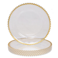 Assiette jetable en plastique cristal européen avec bordure dorée, vaisselle de luxe moderne pour mariages, banquets et steaks
