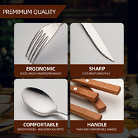 Ensemble de couverts TOPONE classique en acier inoxydable avec manche en bois – Écologique, durable, résistant à la rouille, couteau à steak portable pour l'extérieur