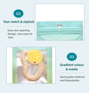 Sacs d'emballage en plastique refermables avec logo personnalisé, étanche, rose, violet, accessoire, fermeture éclair, fermeture éclair en mylar avec trous de suspension - Product Image 3