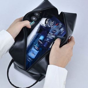 Custom Logo Vegan PU Leather Travel for <b>Toiletry</b> Bag High Capacity Portable Makeup <b>Storage</b> with Zipper Closure for Men - Product Image 4