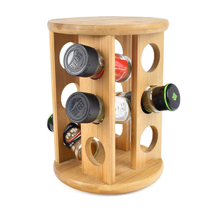 Étagère à épices rotative en bambou à 360 degrés, 12 pots, tour carrousel avec étagère supérieure supplémentaire pour le rangement sur le comptoir de cuisine - Product Image 1