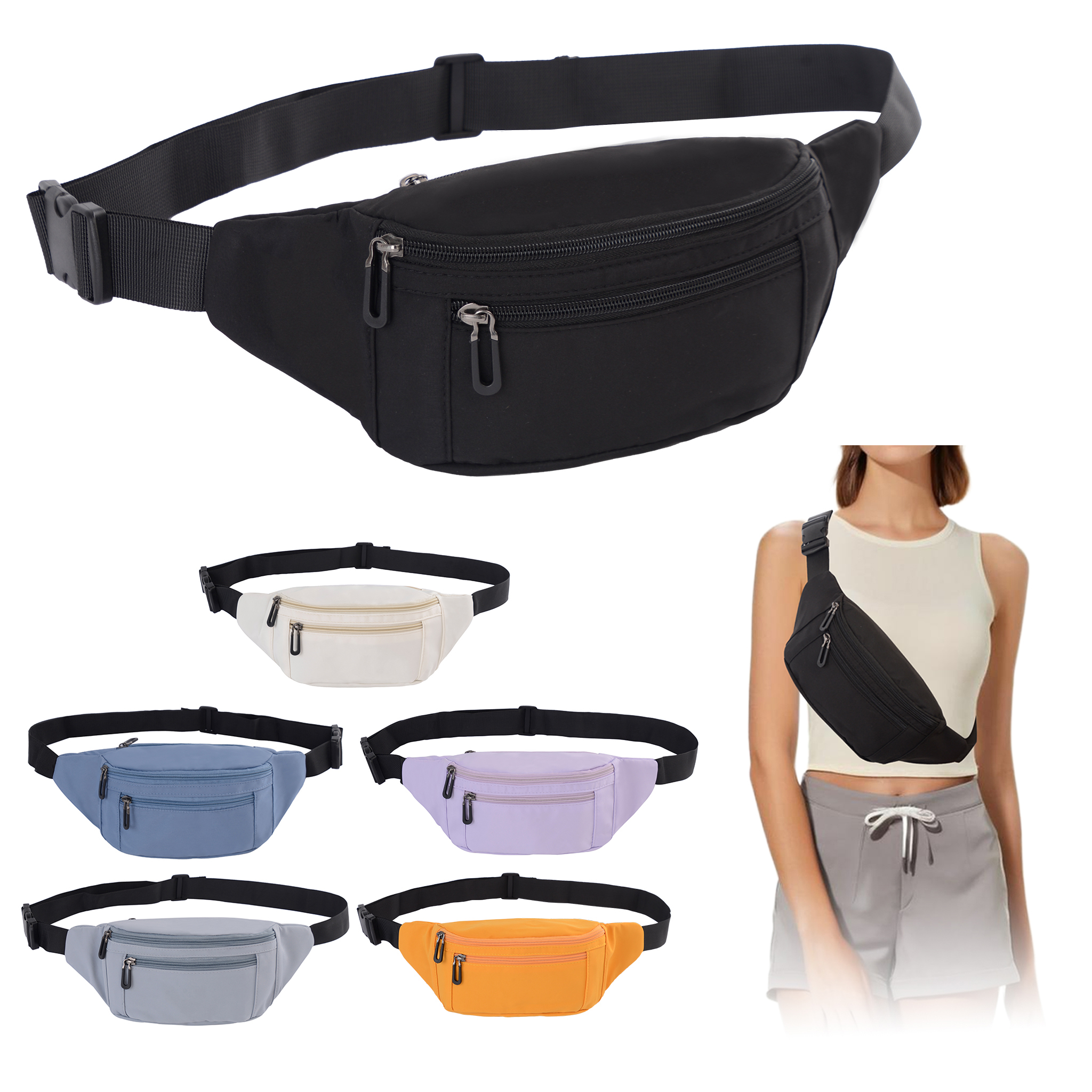 Large Sports Waist Fanny Pack for Men Women with Zipper