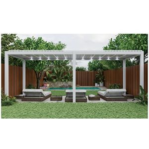 Pergola bioclimatique motorisée avec toit en verre, lames en aluminium, design moderne, pliante, étanche, revêtement fluorocarboné, pavillon - Product Image 2