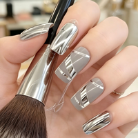 Ongles press-on chromés argentés brillants, ongles courts carrés effet miroir, ongles acryliques réutilisables, lot de 24 pièces pour salon