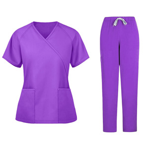 Women Medical Scrub Set V-Neck Short Sleeve Top And Pants Moisture Wicking Hospital Uniforms For Nurses Spa Use - Product Image 5