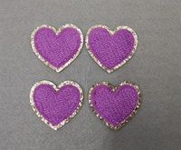 Parches de Corazón de Chenilla Morada con Lentejuelas, Adhesivos Termoadhesivos con Brillo Plateado, Bordado Láser, Adorno de Flores para Prendas y Gorras
