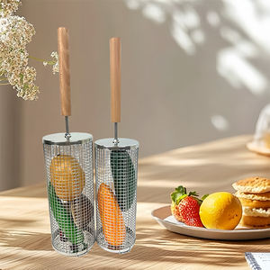 Cestas de Grelha Giratórias de Alta Qualidade DaS, Fábrica com 36 Anos, Acessórios para Churrasco, Ferramentas para Exterior, Cesta de Grelha Cilíndrica com Cabo de Madeira - Product Image 5