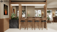 Meubles commerciaux modernes personnalisés Retron, éclairage LED, imperméables, écologiques, présentoirs de comptoir uniques pour café, designs de boutiques 3D