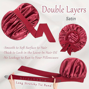 <span class=keywords><strong>Bonnet</strong></span> de nuit en satin de luxe avec logo personnalisé, bande tressée et large bande réglable à nouer pour cheveux - Product Image 2