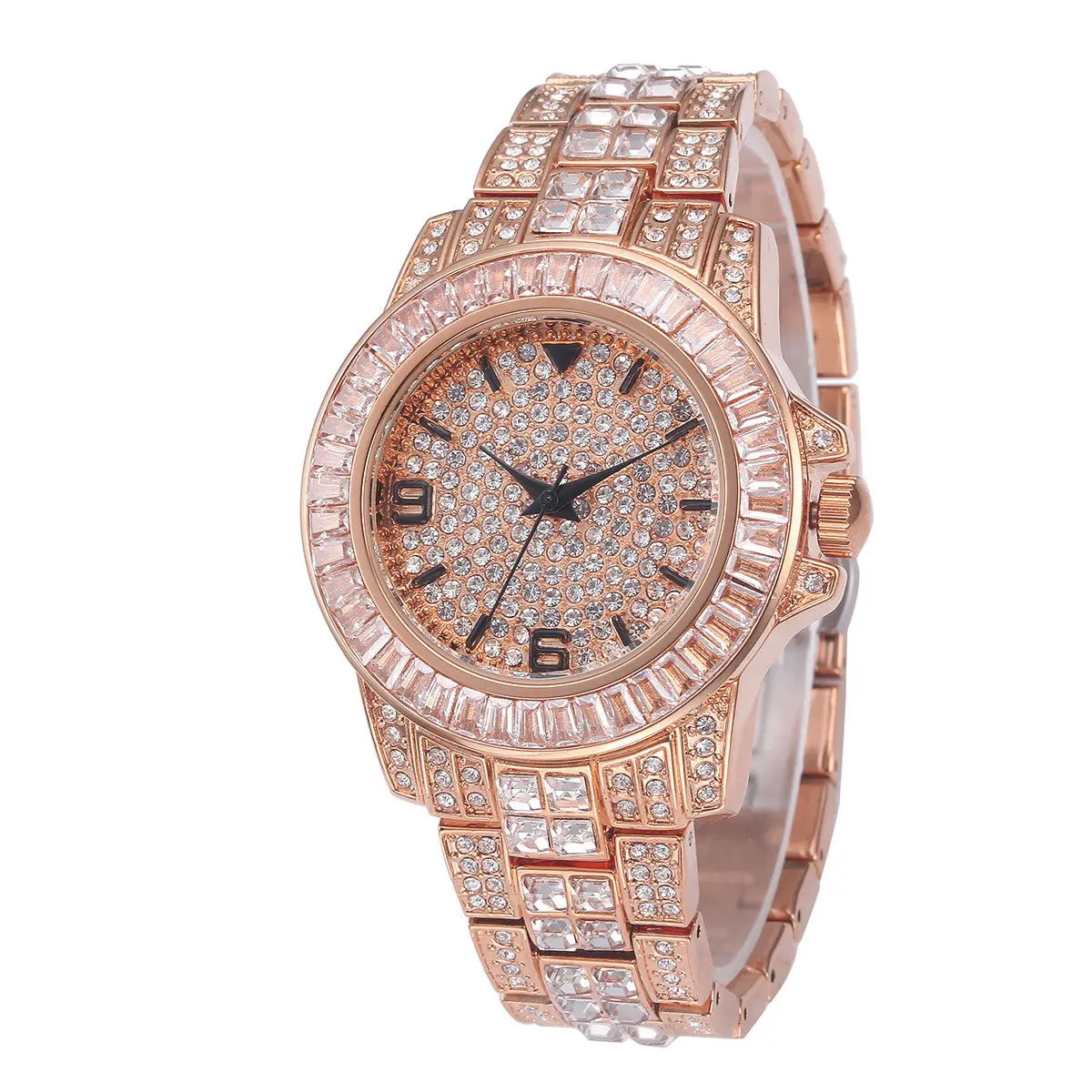 Luxury 18K Gold Plated Full Diamond Waterproof Iced Out hip hop quartz watch for men