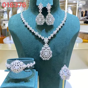 016376 4PCS Wedding Accessories Full Zircon Jewellery Sets for Women Luxury Dubai CZ Bridal Jewelry Necklace Set Wed Jewelri