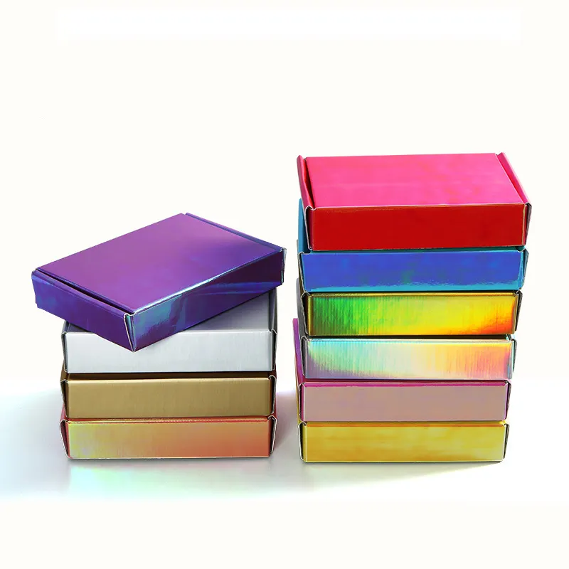 Scatola di carta da imballaggio ondulata con stampa Logo personalizzata scatola postale pieghevole olografica di colore lucido